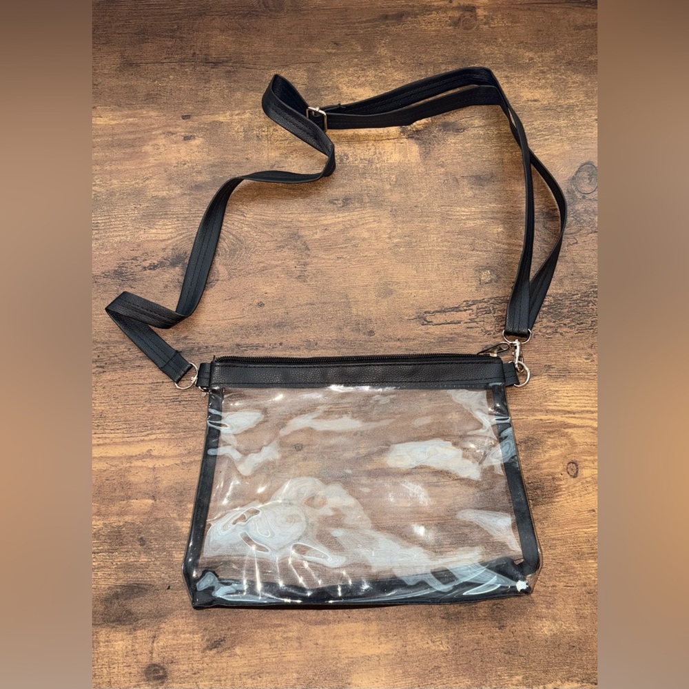 Clear Crossbody Bag with Black Faux Leather Trim - Picture 2 of 4